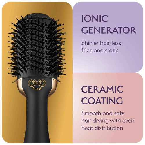 Professional Blowout Hair Dryer Brush, Black Gold Dryer and Volumizer, Hot Air Brush for Women, 75MM Oval Shape (Black Gold)