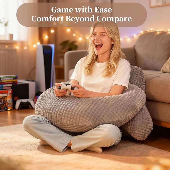 PAJEO Reading Pillow for Bed,U Shaped & Back Support Pillow for Bed,17" Backrest with Lumbar & Arm Support,Comfy Flannel Fabric,Lap Pillow for Gaming/Reading/Watching TV,Gray