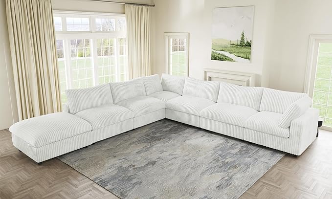 Cloud Modular Sectional Sofa,157" Oversized 7 Seater Sofa,V Shaped Couch with Storage Ottoman,Plush Sofas for Living Room,Comfy Couch with Chaise,Covers Washable&Replaceable