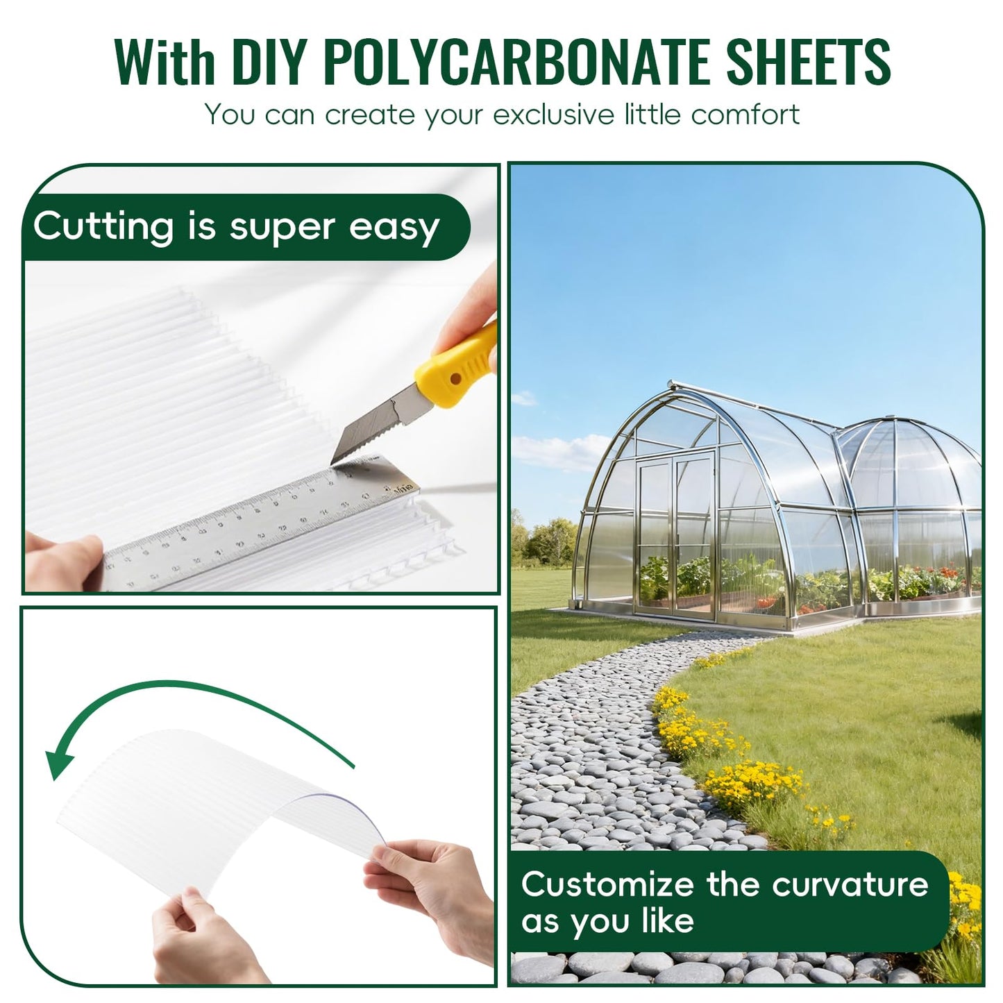 EVERECO 6 Pcs Polycarbonate Greenhouse Panels, 6'FT x 2'FT x 0.24" in Twin-Wall Polycarbonate Sheet, All-Season UV Protected Plastic Roof Sheeting for Greenhouse Covering/Outdoor Garden