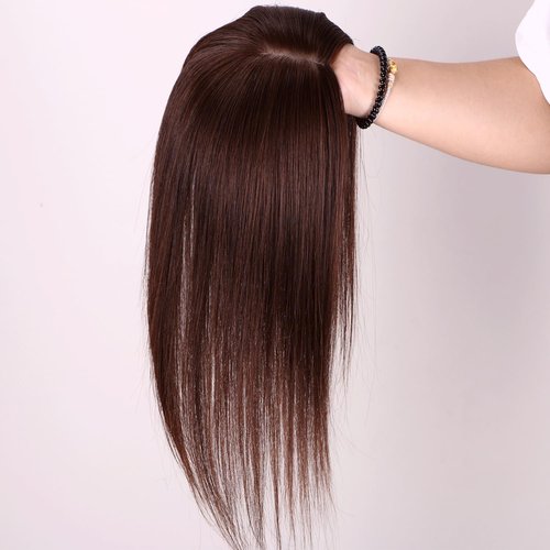 Mysyty Medium Brown Hair Toppers Real Human Hair for Women with Thinning Silk Base Crown Topper No Bangs Clip in Hair Toppers for Women12 Inch #4