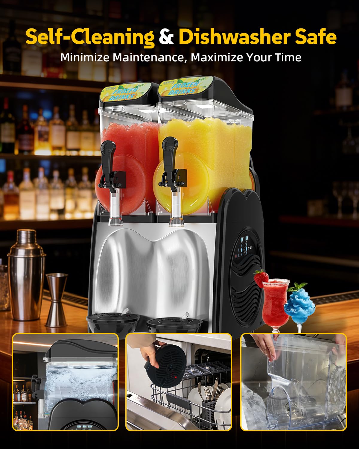 30L Commercial Slushie Machine, 2 Tank Margarita Machine, 80 Grande Cups Slushy Machine with Auto Clean, 8 Gal LED Frozen Drink Machine for Business, Mobile Bar, Party, Restaurant, 800W Fast Cooling