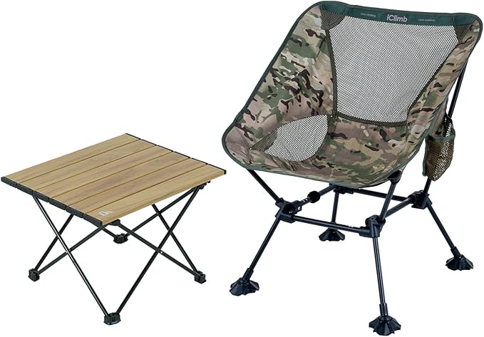 iClimb 1 Anti-Sinking Large Feet Chair and 1 Folding Table Bundle, Ultralight Compact for Single Adult Outdoor Backpacking...