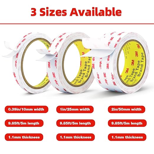 Double Sided Tape Heavy Duty, 0.39" x 9.85FT Removable Mounting Tape for Wall, Extra Strong Foam Tape, Picture Hanging Adhesive Strips Waterproof for Cars, Walls, Home, Office Décor