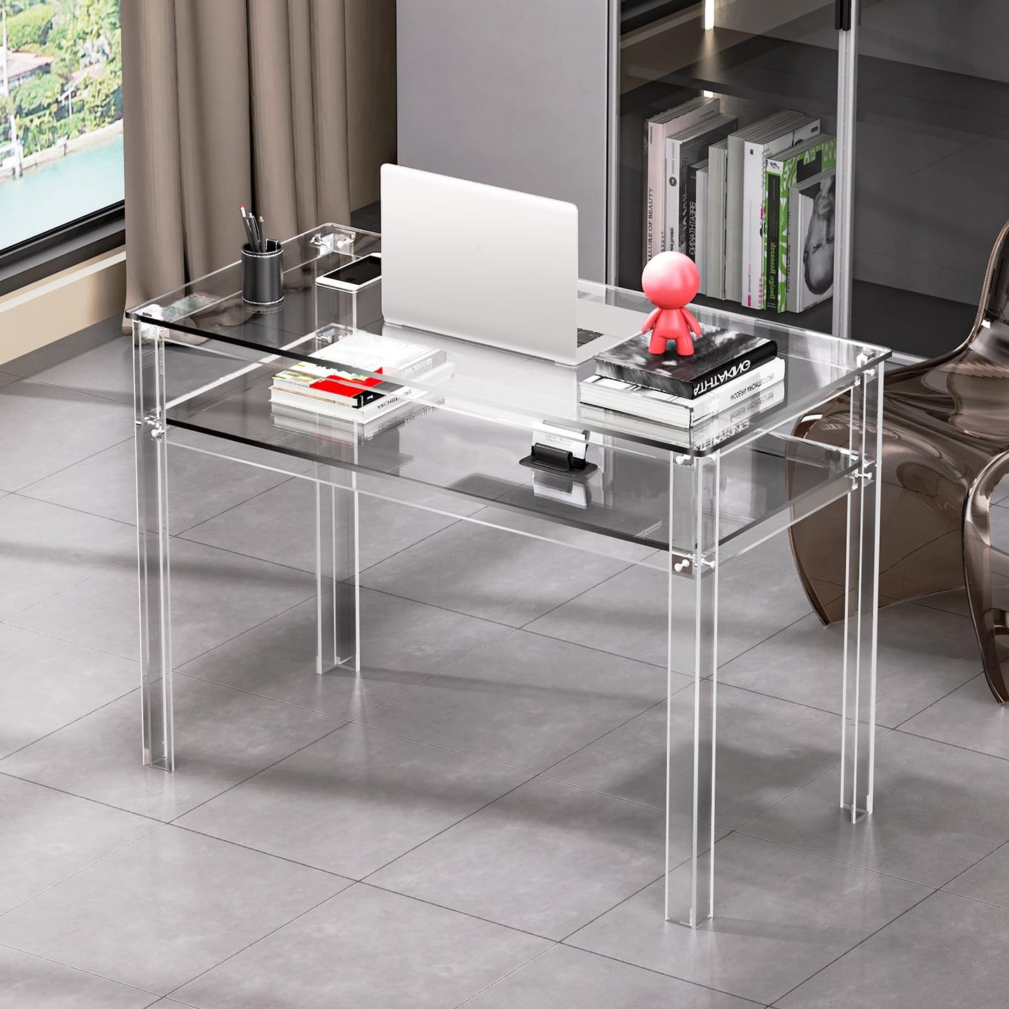 solaround Clear Acrylic Desk with Open Storage, Home Office Computer Writing Desk Office Study Table (Clear, 39.4'' x 19.7'' x 29.5'')