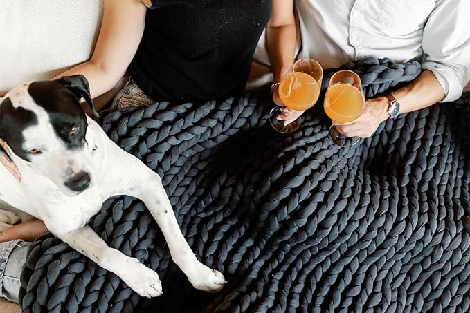 Nuzzie Chunky Knit Weighted Blanket - Breathable, Cooling, Hand Made Knit Throw Blanket for Sleep - Machine Washable, Stylish Design (Charcoal, Full | 16lbs | 48"x72")