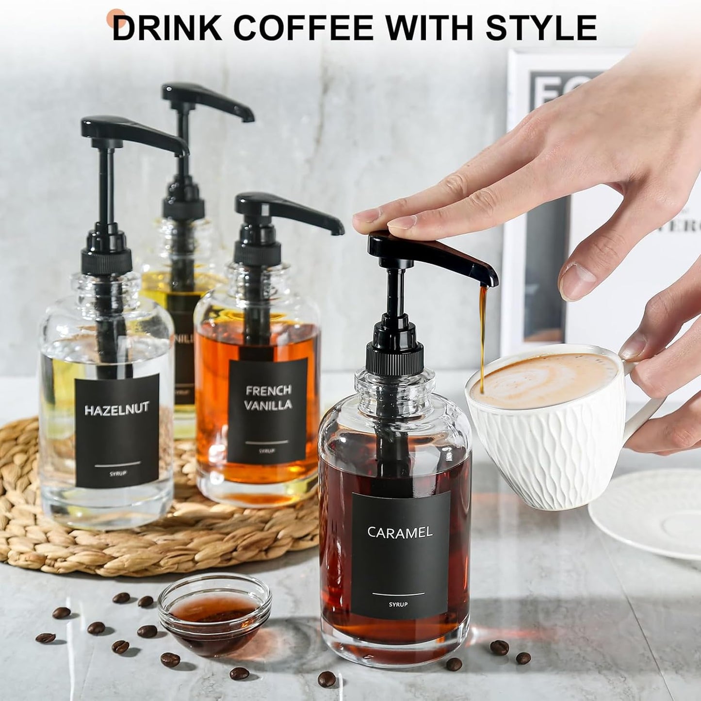 3Pack Coffee Syrup Pump, Compatible with Toran i, DaVinci, Jordans Skinny Syrups - Toran i Syrup Pump Dispenser Fits 25.4 Oz/750Ml Bottles, For Coffee Flavoring Syrups, Teas, Snow Cones, Smoothies