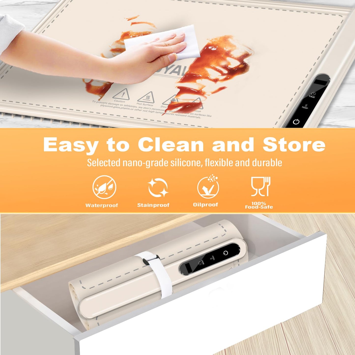 Warming Mat for Food Warmer Heating: Electric Silicone Hot Trays & Warm Buffer Plate 7-Level Temperature Control,Foldable Heat Pad,Keep Dishes Heater,Gift for Kitchen & Party- Cream