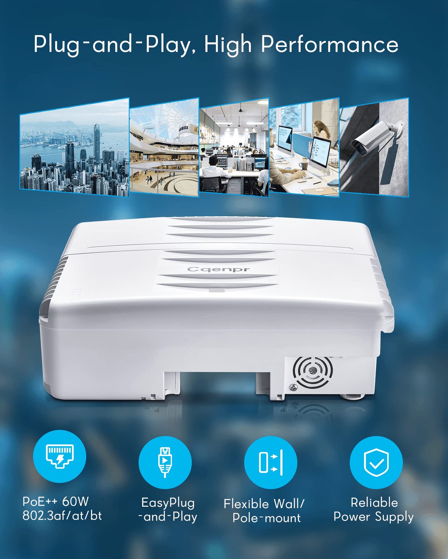 Cqenpr Outdoor 19 Port Poe Switch, Ieee802.3Af/At/Bt, All-In-One Box, Total 250W, High Power Output, Play & Plug, Fan Unmanaged,