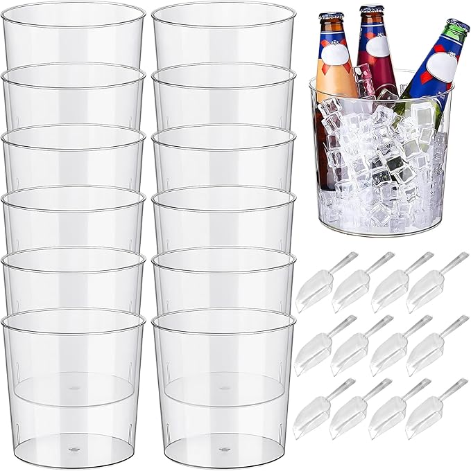 6.5 in Clear Plastic Ice Bucket – Multi-Purpose Wine/Champagne/Beer Cooler, Snack Tub, Kettle Corn Bowl, Vase – BPA-Free, ...