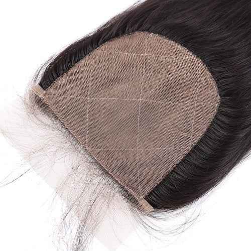ELIHAIR Silk Base Closure Hair Pieces Brazilian Virgin Human Hair Top Closures with Baby Hair 4 * 4" Free Part Natural Color Straight 12"