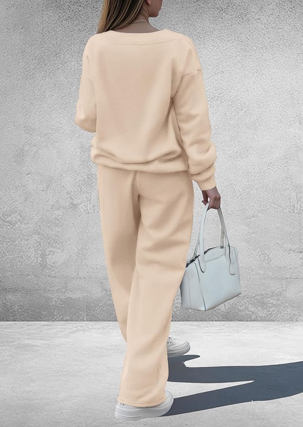 PRETTYGARDEN Casual Winter Two Piece Sets for Women 2026 V Neck Sweatshirt Loose Wide Leg Pants Tracksuit Knit Fall Outfits