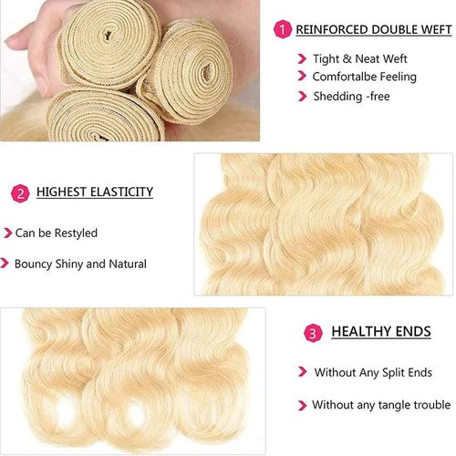 Habiliana Bundles Human Hair 18 20 22 Inch Body Wave Blonde 613 Human Hair Bundles 11A Unprocessed Brazilian Virgin Quick Weave Hair Extensions for Black Women