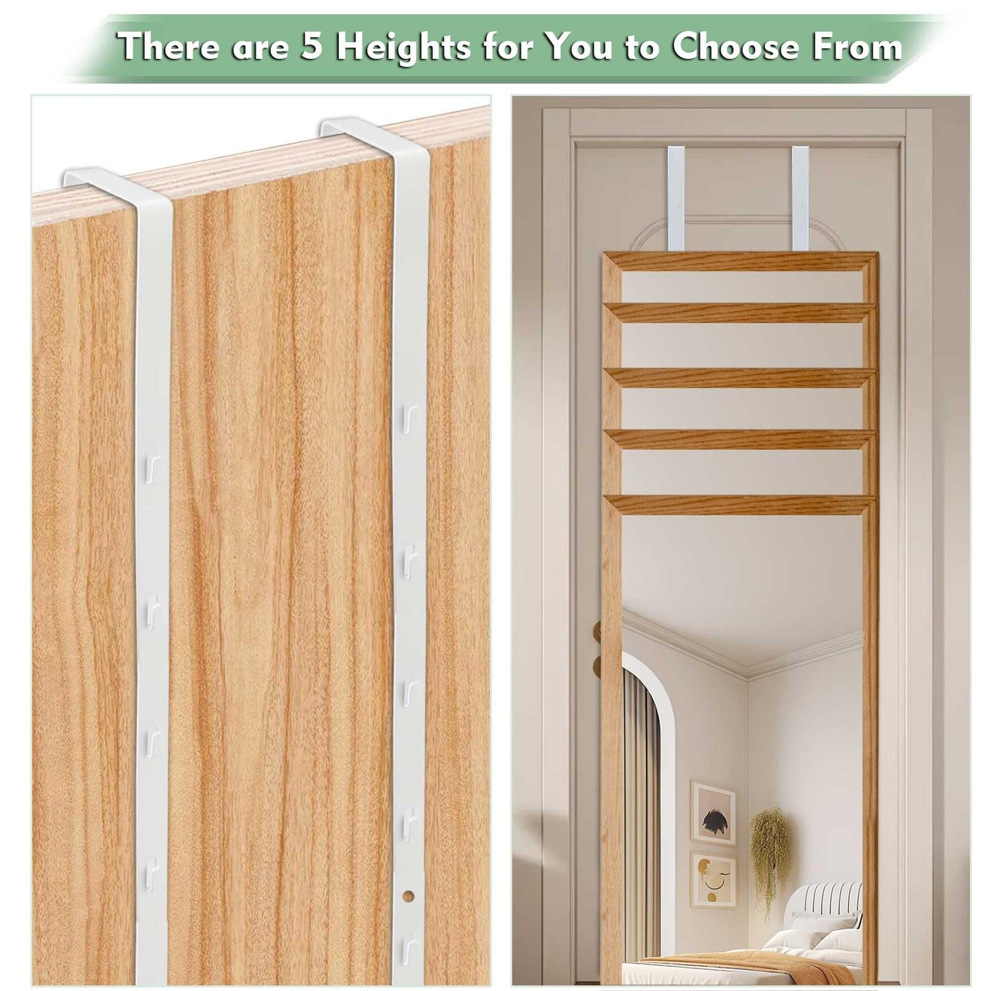 FWUNYVN Over-The-Door Mirror Hanger, Adjustable Door Mirrors Hanger Set with Protective Lining, 2 Pcs Door Brackets Perfect Height and Fit (Mirror Not Included)-White