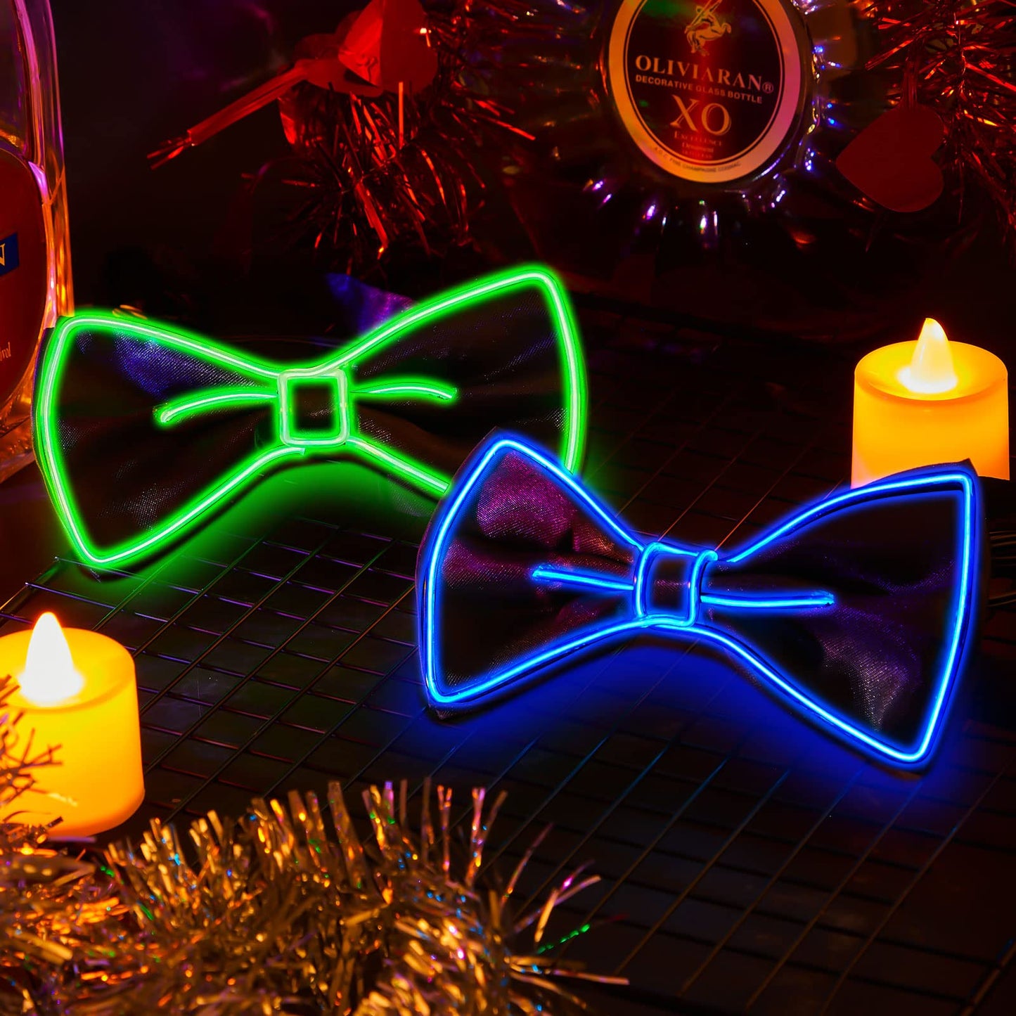 Hercicy Light up Bow Tie for Men LED Neon Bowtie Funny Ties Women Glow in the Dark Party Costume(Fluorescent Green, Blue,2 Pcs)