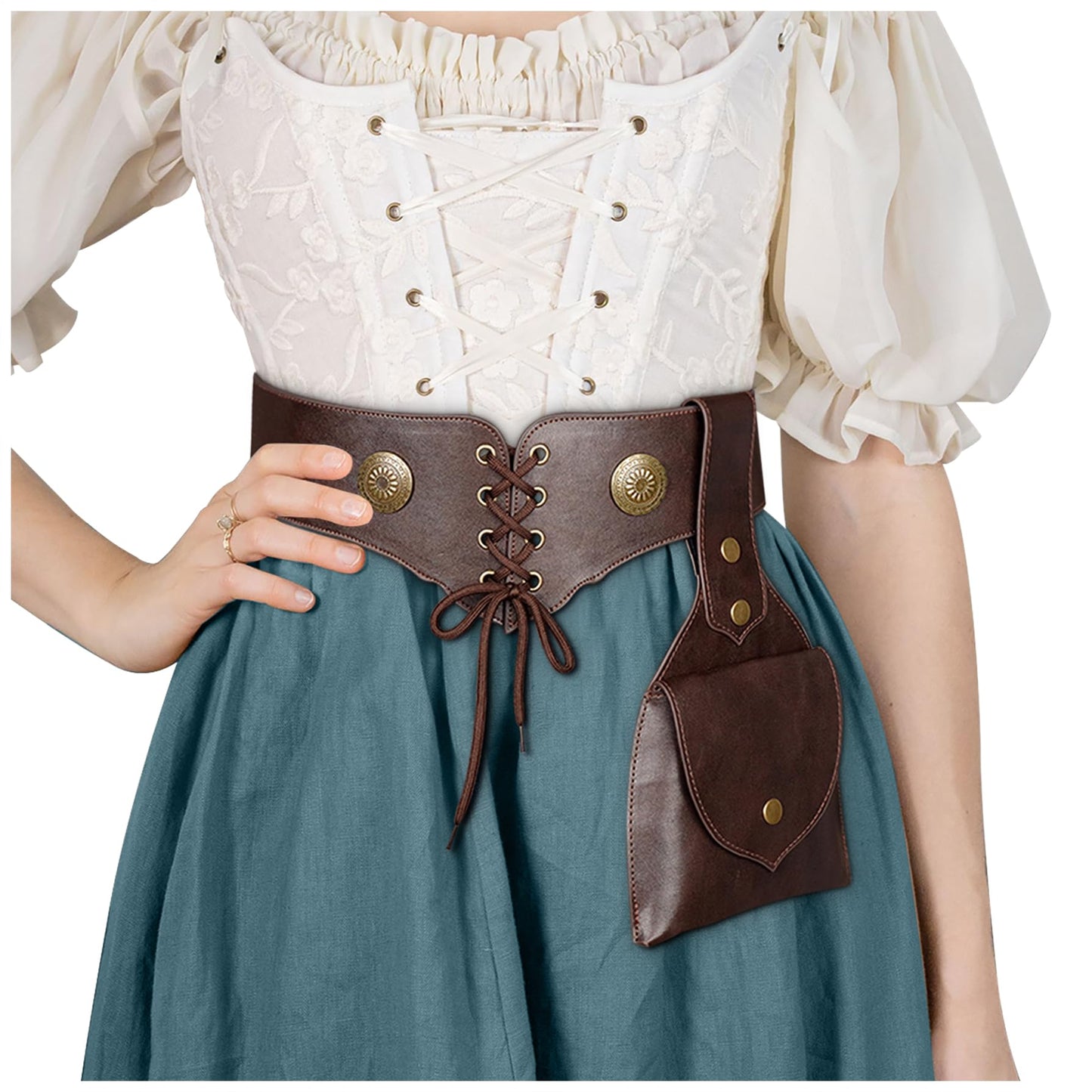 L'VOW Medieval Leather Belt Pouch Women's Viking Belt Side Bag for Renaissance LARP Costume Cosplay Accessory(Brown,S)