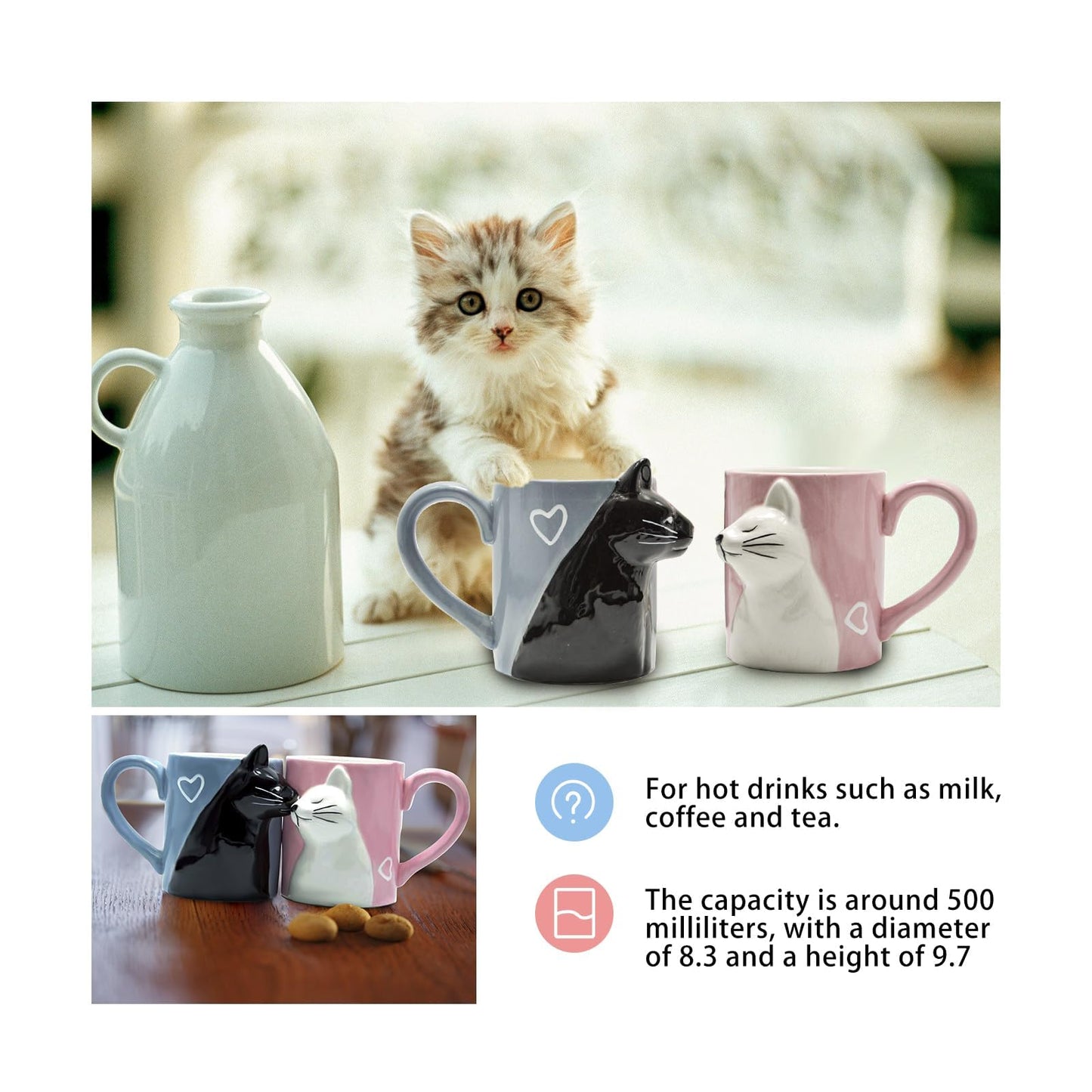 BigNoseDeer Couple Gifts Cute Kissing Cat Mug Matching Couples Stuff Ceramic Coffee Mugs for Wedding Gifts Anniversary Engagement Gift for Couples Cat Lovers 12oz