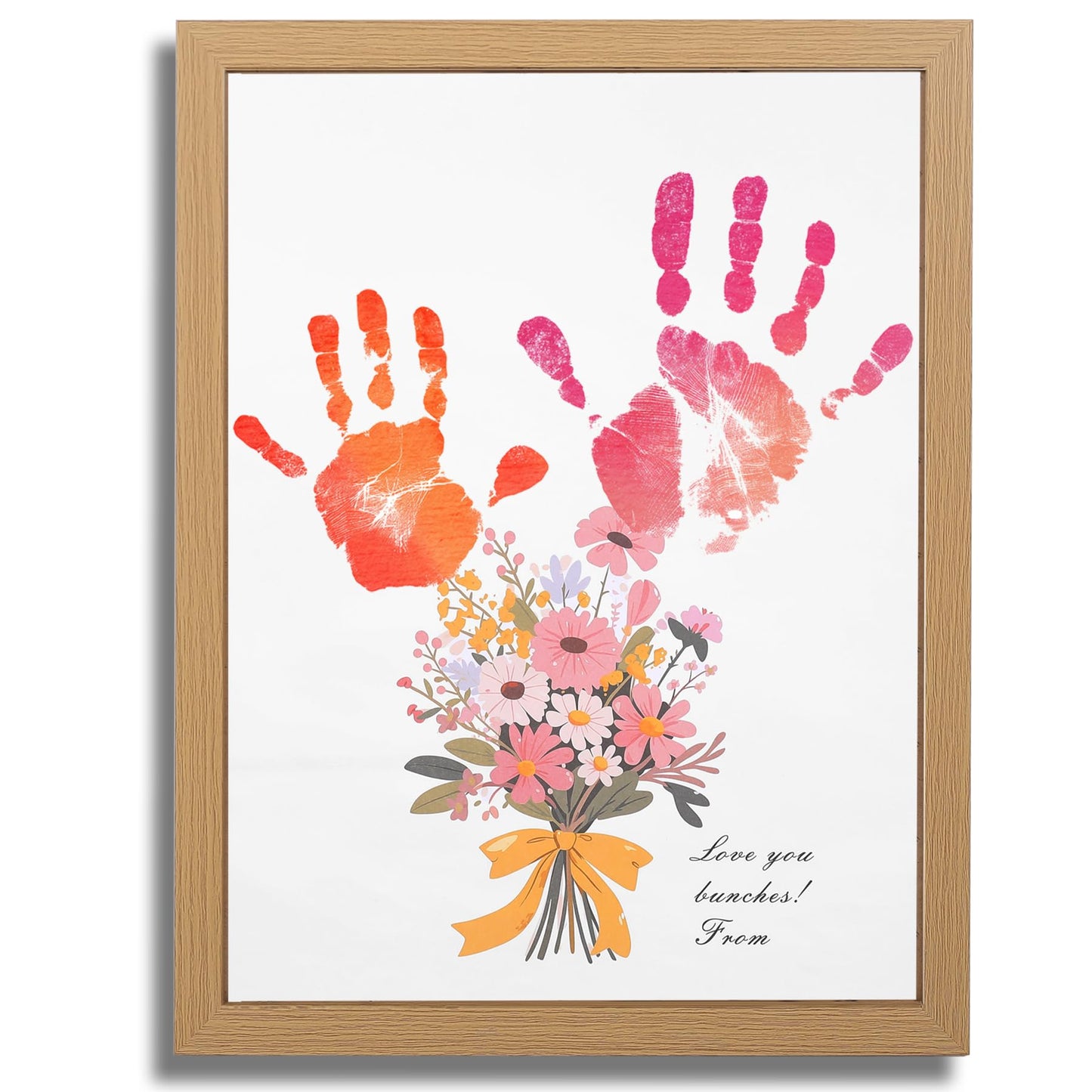 Bixinyo Flower Bouquet Handprint Kit, Mother's Day Gifts for Grandma, Mom, Grandparents from Daughter/Kids, Unique Gifts for Birthday Christmas, DIY Art Craft 12" X 16" Frame (Bow, Brown)