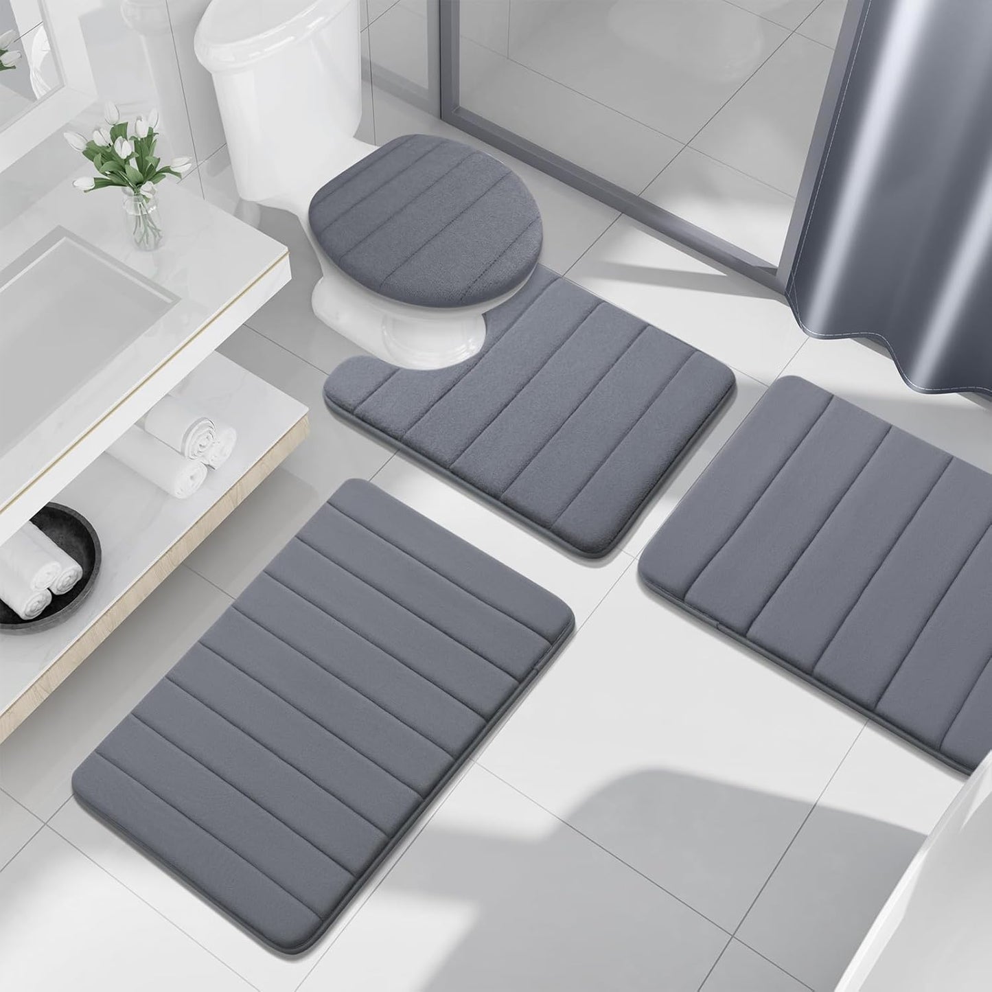 Buganda Memory Foam Bath Mat, 50" x 30", Ultra Soft and Non-Slip Bathroom Rugs, Water Absorbent and Machine Washable Bath Rug Runner for Bathroom, Shower, and Tub, Dark Grey