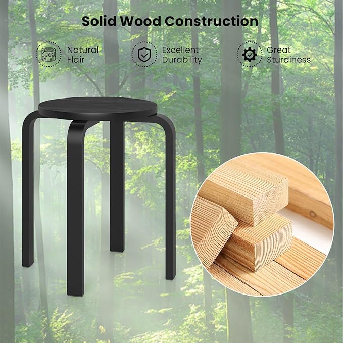 Giantex Stackable Stools Set of 4, 18" Round Stacking Backless Nesting Stools, School Chairs, Flexible Seating for Classroom Elementary, Students, Adults, Kitchen, Dining Room, Black