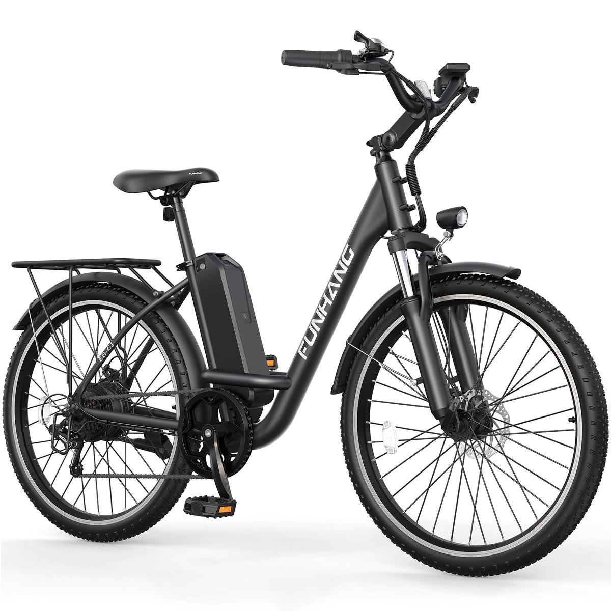 Funhang Electric Bike for Adults, 26" 1000W Peak City Cruiser Ebike, 21.7MPH 50 Miles Commuter Electric Bicycle with 48V 374.4WH Removable Li-ion Battery, Adjustable Stem, Rear Rack, Fenders, 7-Speed