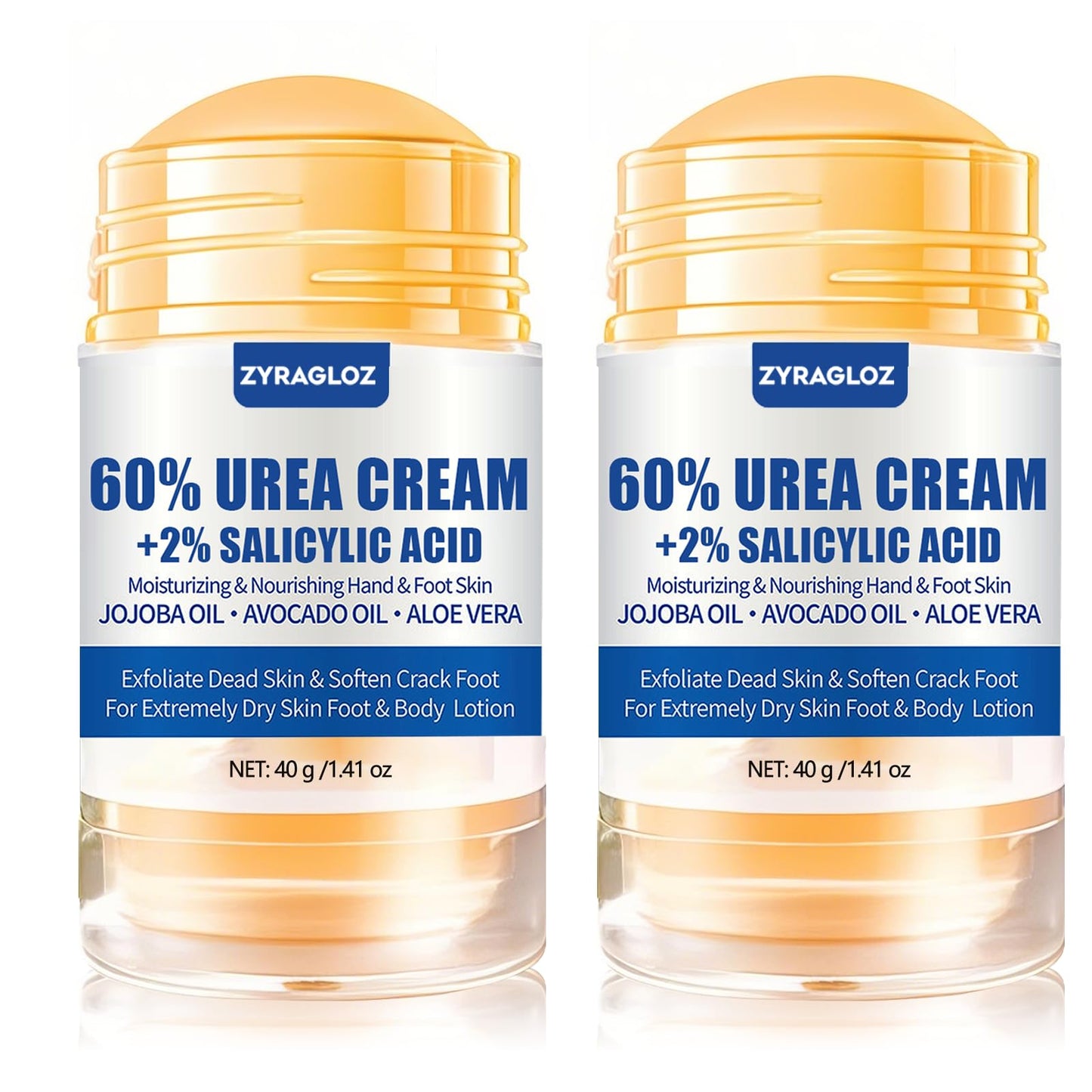 Urea Cream Stick 60% plus 2% Salicylic Acid, 2PCS Maximum Strength Urea Cream for Feet, Foot Lotion Stick for Cracked Heels, Dry