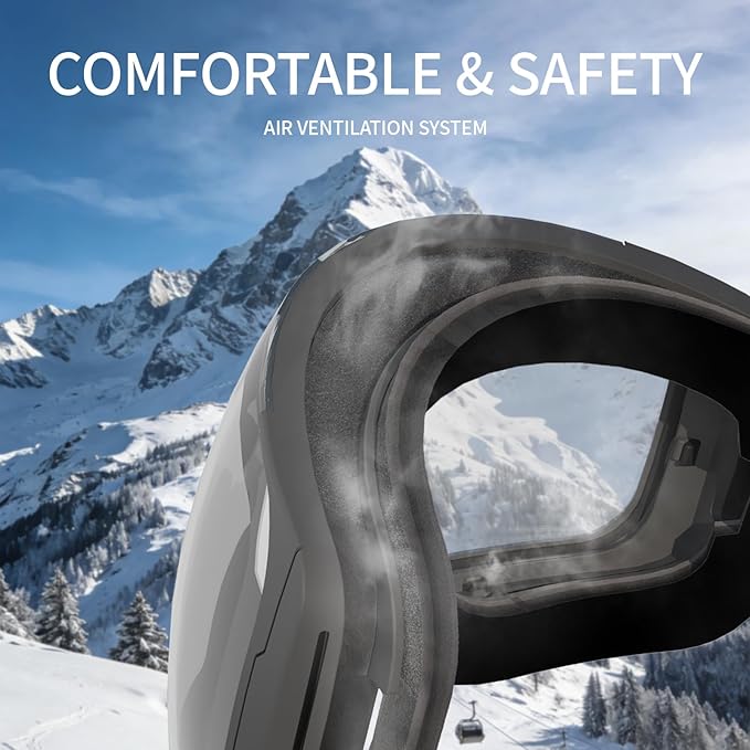 Ski Goggles for Men Women Adult & Youth, OTG Snowboard Goggles Anti Fog, Snow Goggles UV Protection Wide Vision