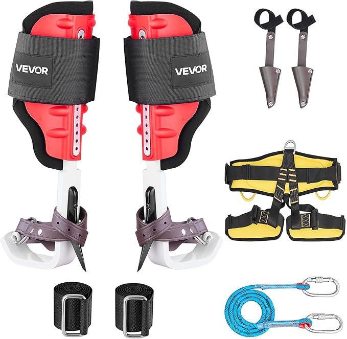VEVOR Tree Climbing Spikes Set, 1 Pair Height-Adjustable Climbing Spurs with Security Harness and Utility Rope, 350lbs Loa...