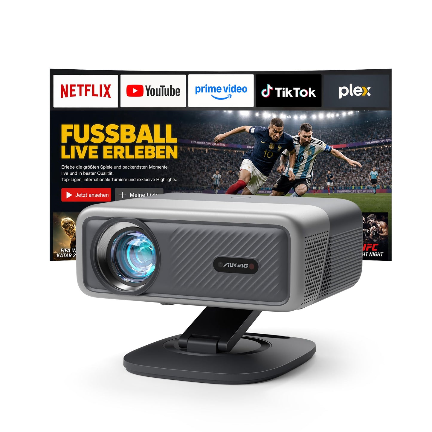 [Now with Netflix & 3000 ANSI] 4K Projector with WiFi and Bluetooth,TOF Real-Time Auto Focus Smart Projector, Upgrade for AuKing Overhead Projectors Theater Proyector with Omni-Adjustable Stand(grey)
