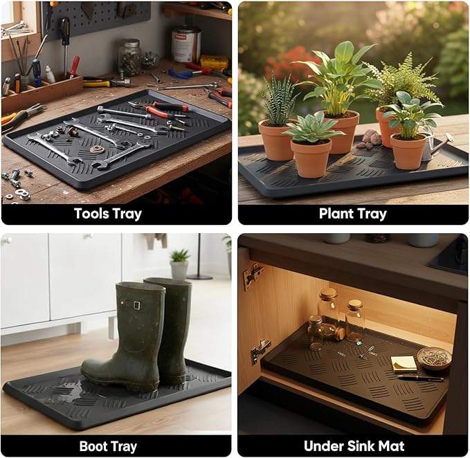 Rubber Boot Tray, Shoe Tray for Entryway, Multipurpose Boot Mat, Shoe Mat Indoor and Outdoor, 16x27.5,Black