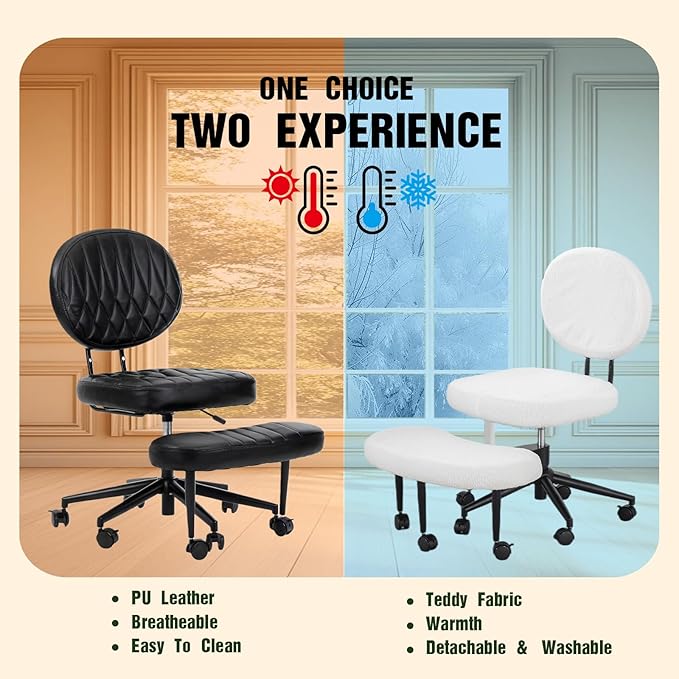 Ergonomic Cross Legged Office Chair with Wheels, Wide Seat and Backrest for Meditation, ADHD Cross Legged Office Chair with Adjustable Height, 360°Rotating Footrest for Yoga Home Office