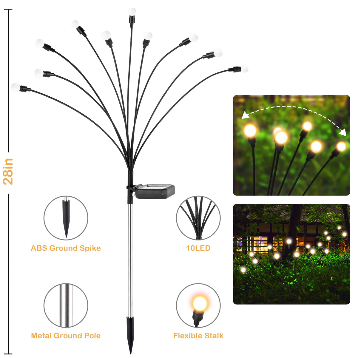 SUNCKET Solar Lights Outdoor Decoration, Waterproof Xmas Outdoor Lights Decor for Yard, Patio, Garden, and Front Porch, 60 LEDs Swing with The Wind (6 Pack, Warm White)