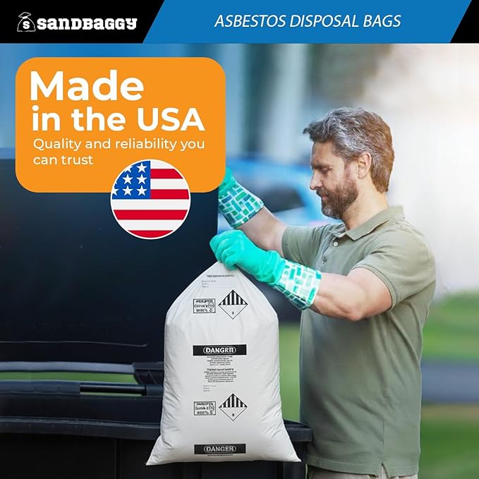 Asbestos Disposal Bags – 33" x 50" Clear Polyethylene, 6 Mil, Made in USA - Sandbaggy (10)