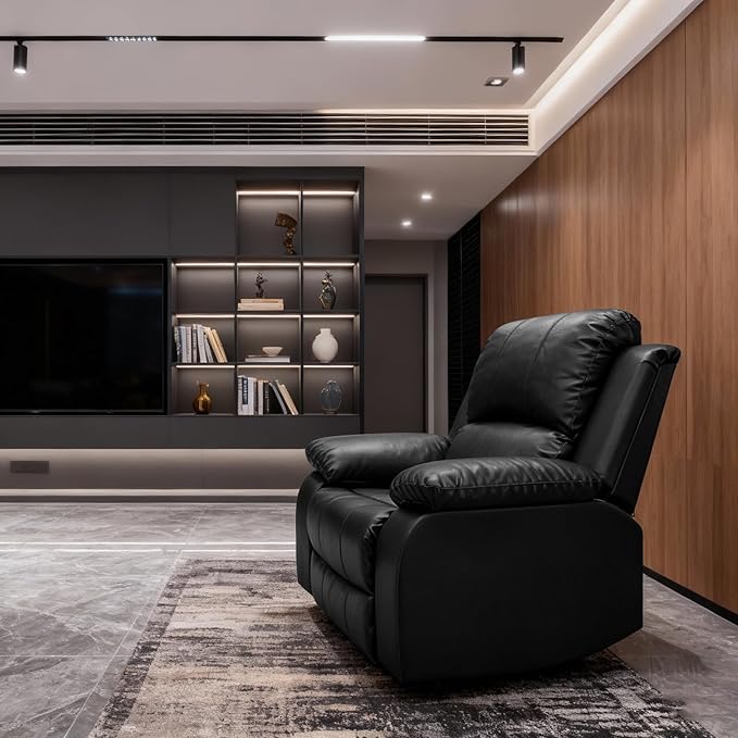 Saxum Tegmen Living Room Furniture Sets, Sectional Leather Sofa Set, Adjustable Recliner Chair with Manual Button for Living Room/Office (Chair, Black Leather)