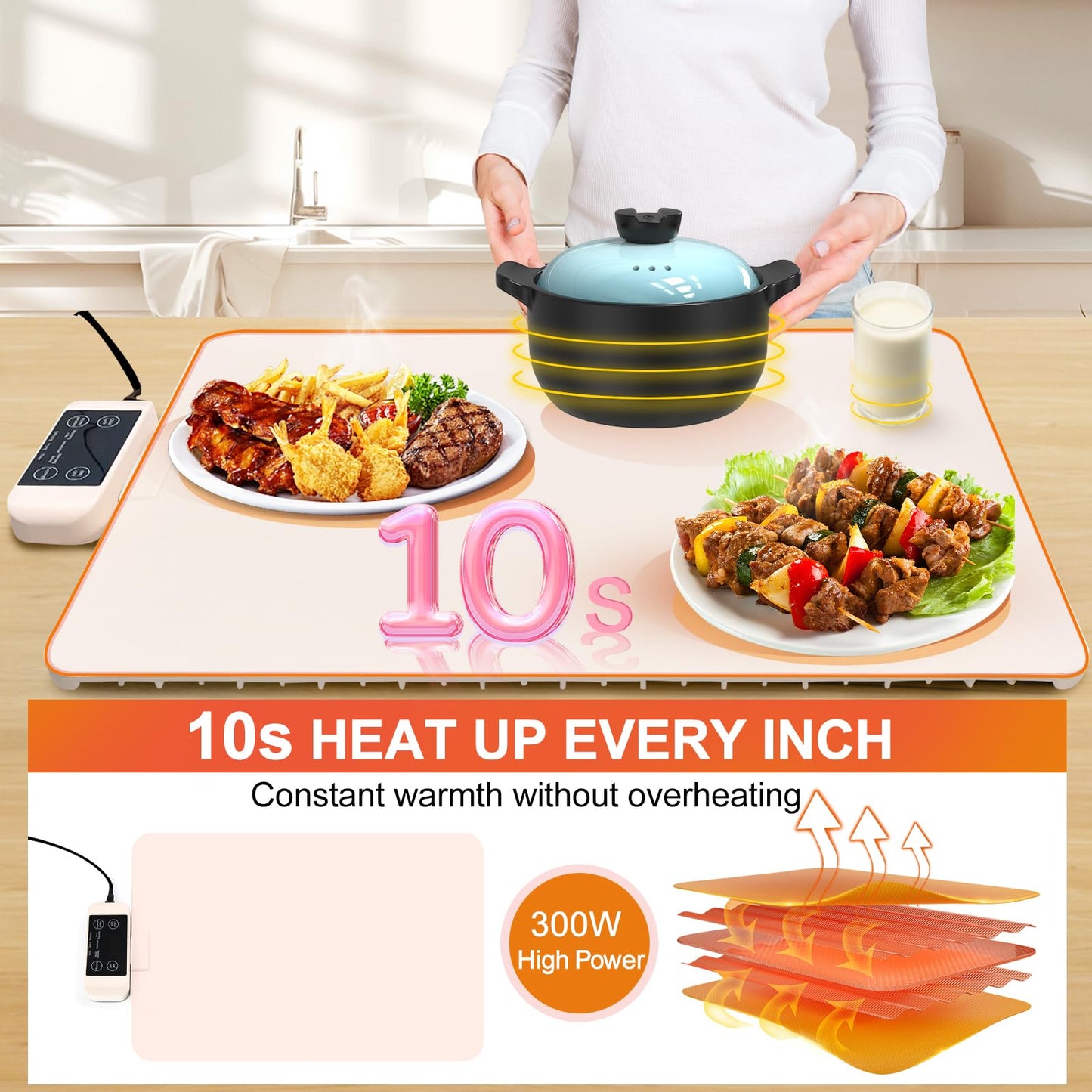 Electric Warming Tray - Full Surface Heating,Rollable & Portable,Premium Silicone Nano-Material,6 Temperature Settings,Auto Shut-Off -Versatile Food Warmer for Gatherings,Parties,Everyday Use