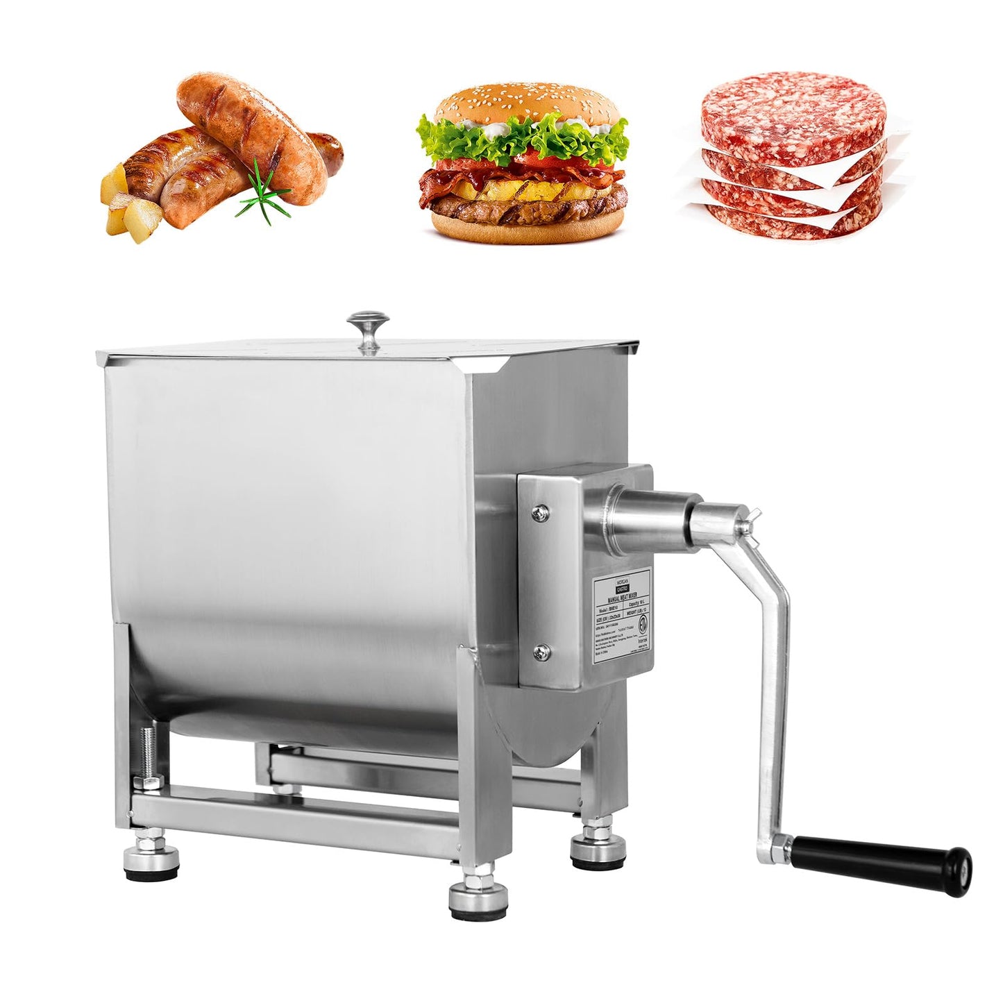 Hakka Manual Meat Mixer 15lb/7.5L, Fixed Tank 10L Stainless Steel Updated Commerial Food Mixer for Meat and Seasonings, Sausage, Burger, Patty