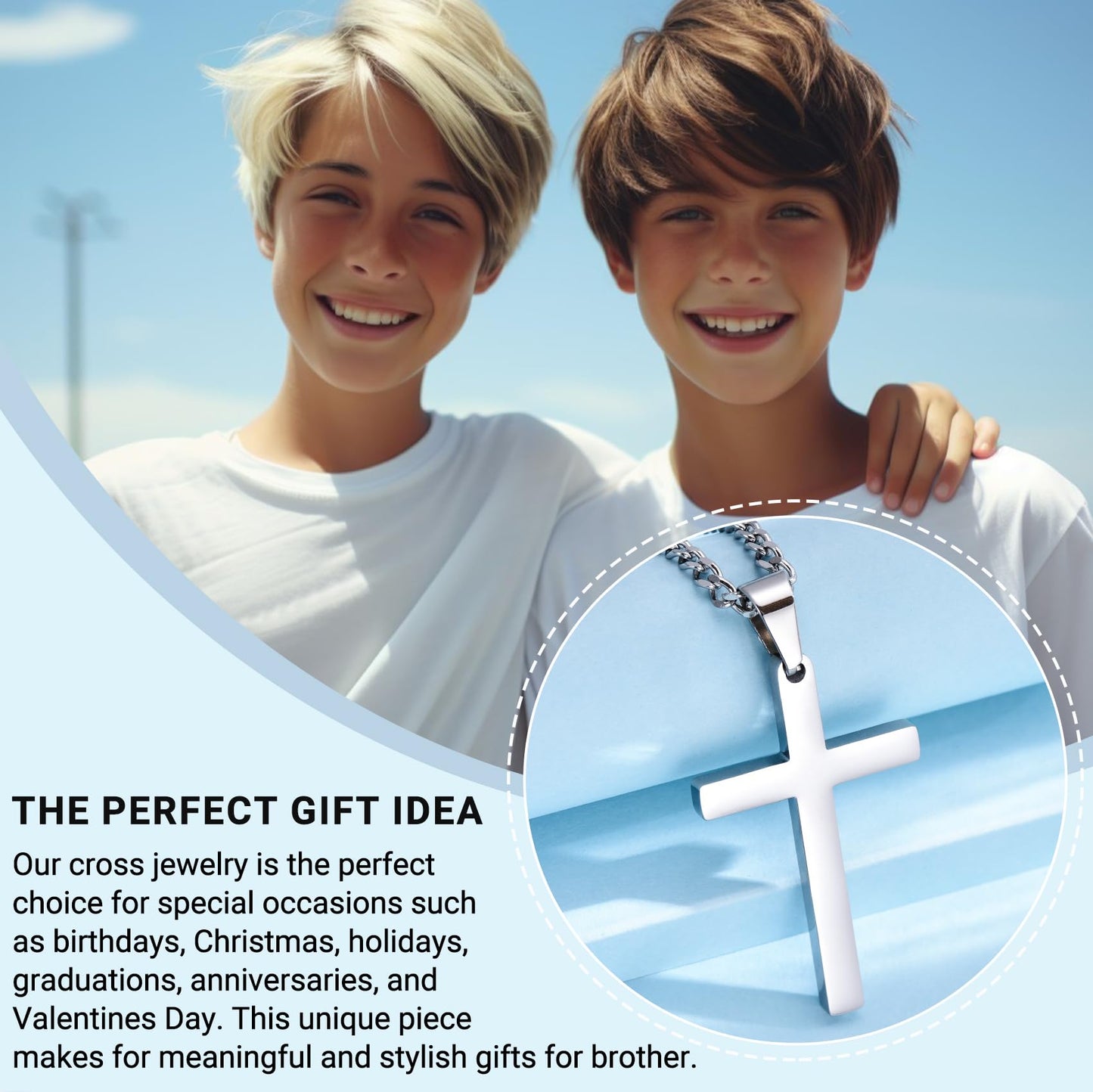 EPIRORA Cross Necklace Gifts for Brother, Stainless Steel Cross Necklace Cuban Chain Pendant Necklace for Men Boys, Birthday Christmas Presents Best To My Brother Gifts