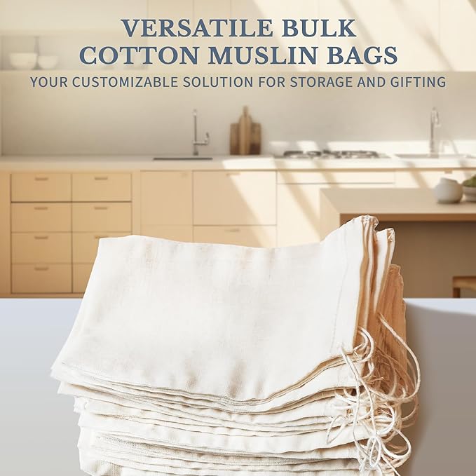 Cotton Muslin Bags 100 Count (2.75 x 3.75 inches) Natural Drawstring, made with 100% cotton in the USA by Celestial Gifts