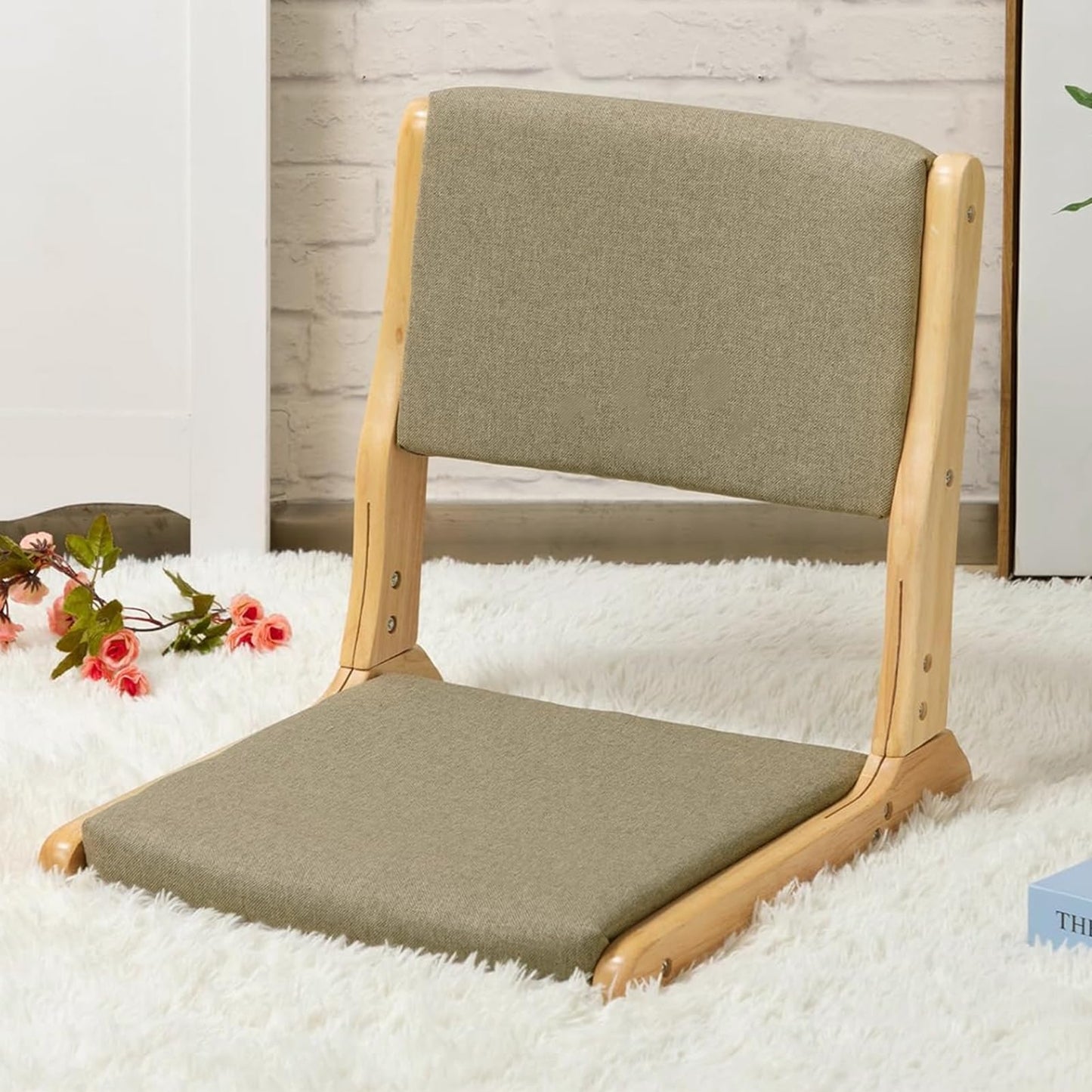 HollyHOME Foldable Japanese Style Floor Chair with Back Support, Tatami Chair with Cushion, Meditation Seat for Bay Window, Living Room, Bedroom, Dark Grey