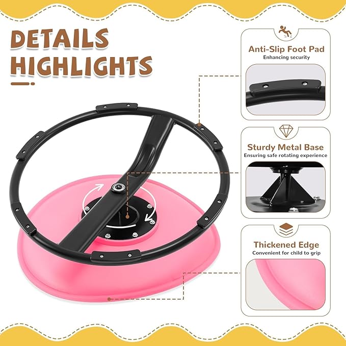 Zhenx Spinning Chair for Autistic Kids (Ages 3-18) - 220LBS Capacity Sensory Swivel Seat - Sensory Toy for Teens with ADHD/Autism - Sit and Spin Calming Gift to Improve Focus & Body Balance (Pink)