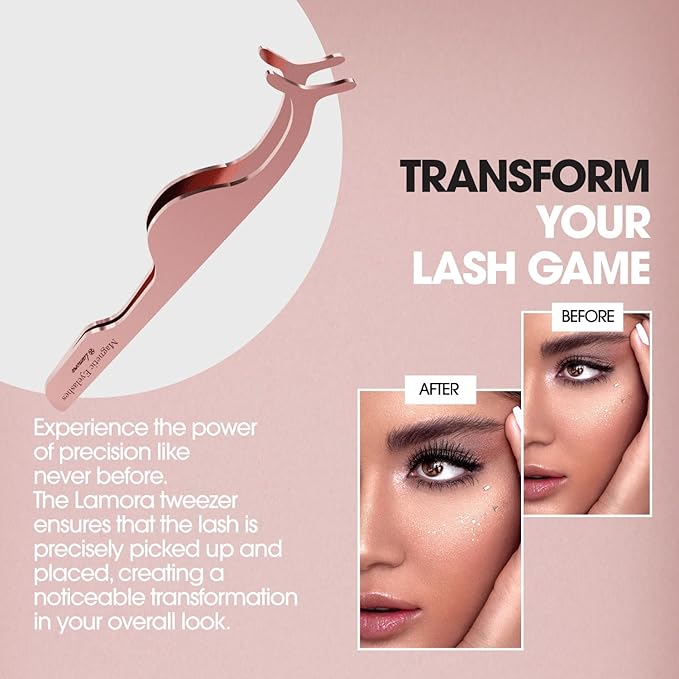 Lamora DIY Eyelash Extension Applicator Tool for Secure and Accurate Lash Placement and Easy Removal - Lightweight False Eyelash Tweezer Works with Clusters, Strip, Individual, and Magnetic Lashes