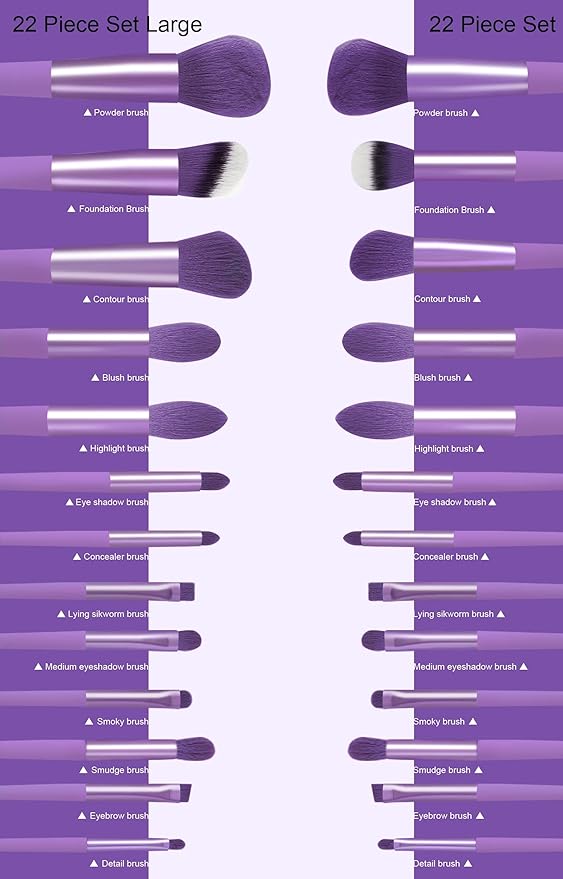 Makeup Brushes 22 Pcs Makeup Kit,Foundation Brush Eyeshadow Brush Make up Brushes Set (Purple, 22 Piece Set Large)