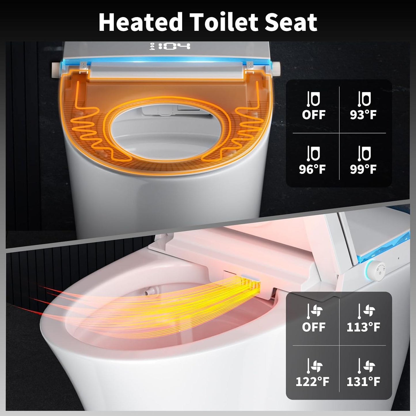 Onirap Smart Toilet with Bidet Built in, Tank Built in with Powerful Flush, Heated Seat, Auto Flush and Close, Warm Water, Air Dryer, Night Light and ADA Comfort Height for Bathroom