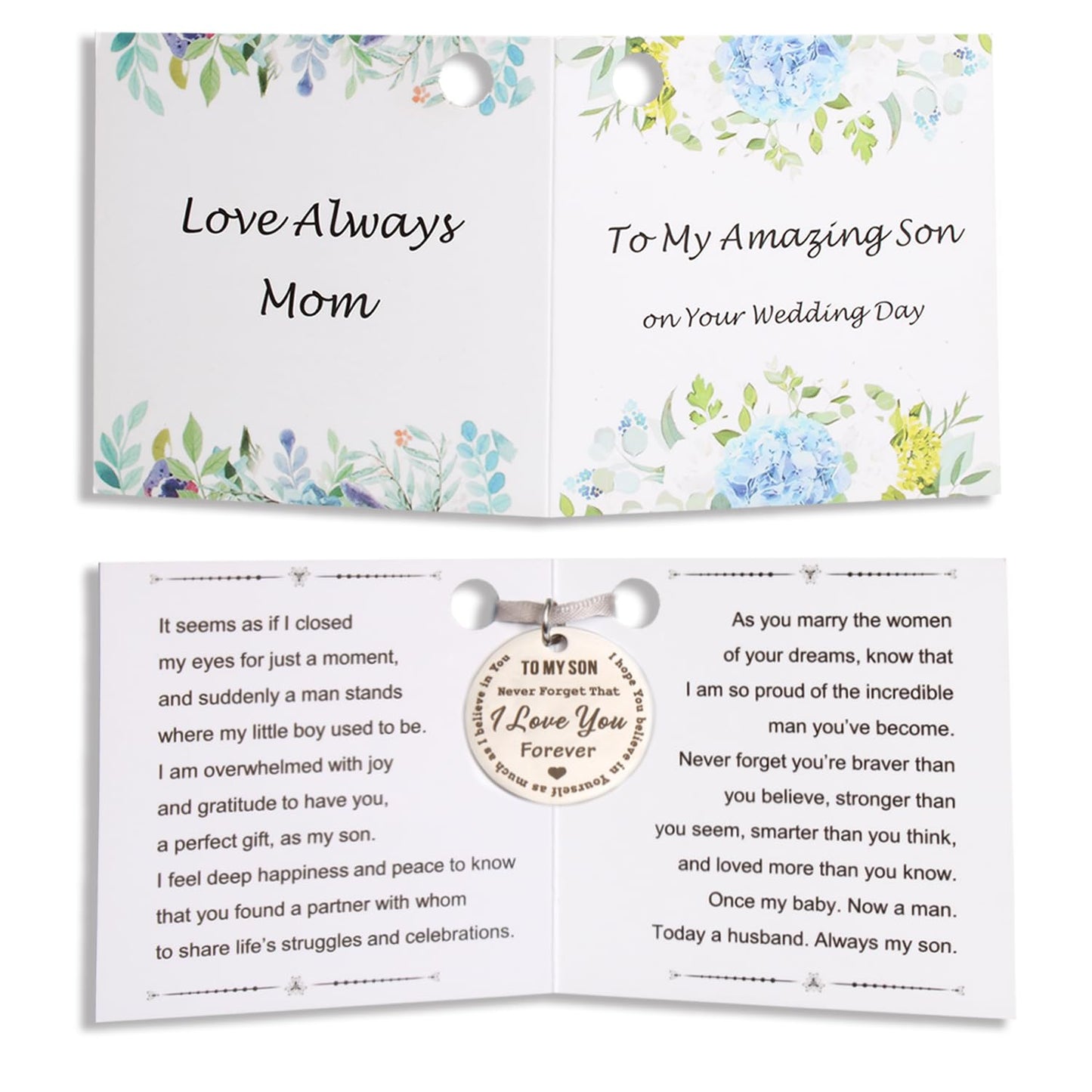 QqzsJewls To My Son Gifts for Groom from Mom on Wedding Day, Groom Wish Gift for Him, Wedding Keepsake for Son from Mom, Engraved Pocket Hug Token