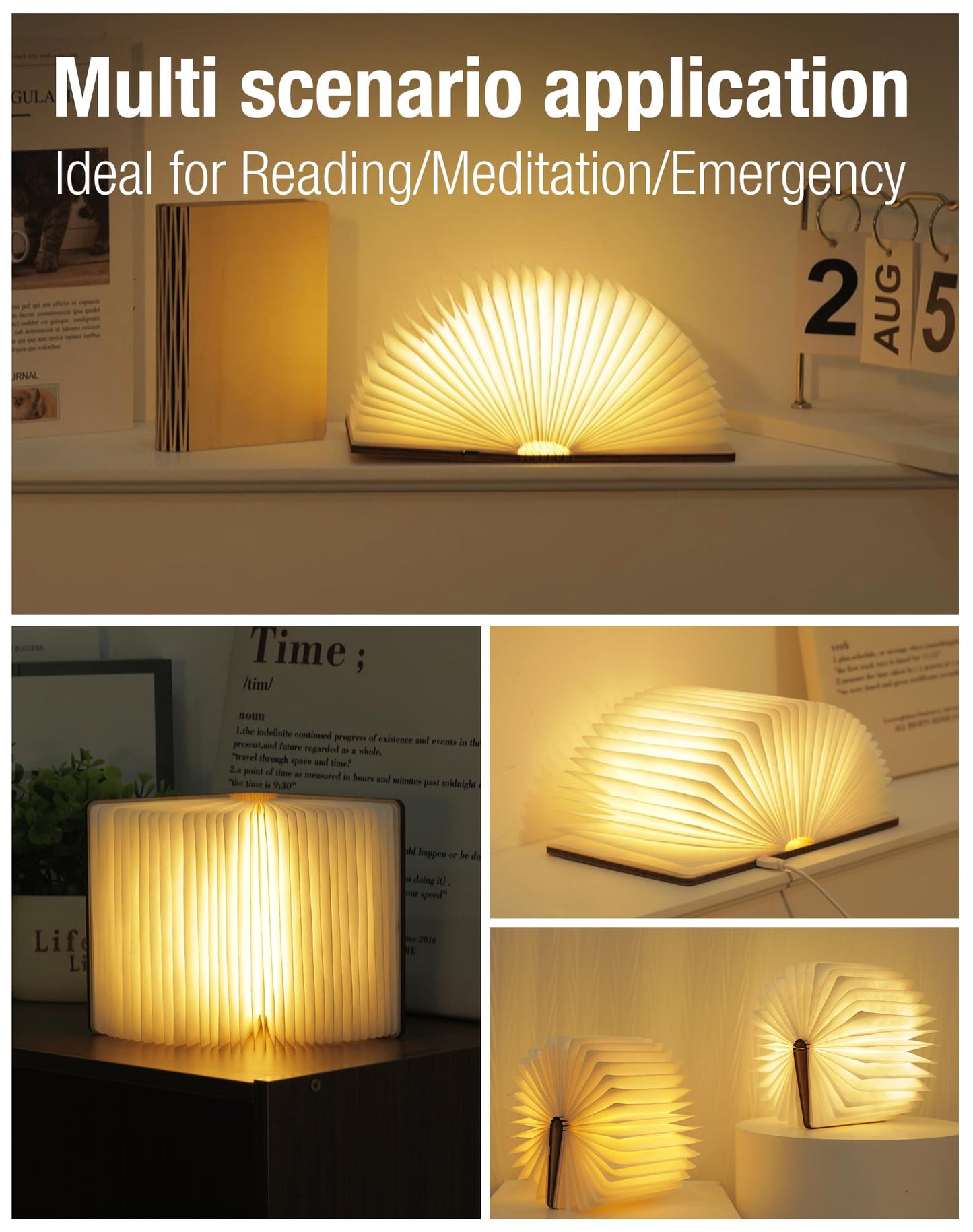 ZBOLE Wooden Book Lamp - Portable Folding LED Book Light for Reading, Unique Gift for Book Lovers, Magnetic Mood Lighting for Home&Library Decor (Maple)