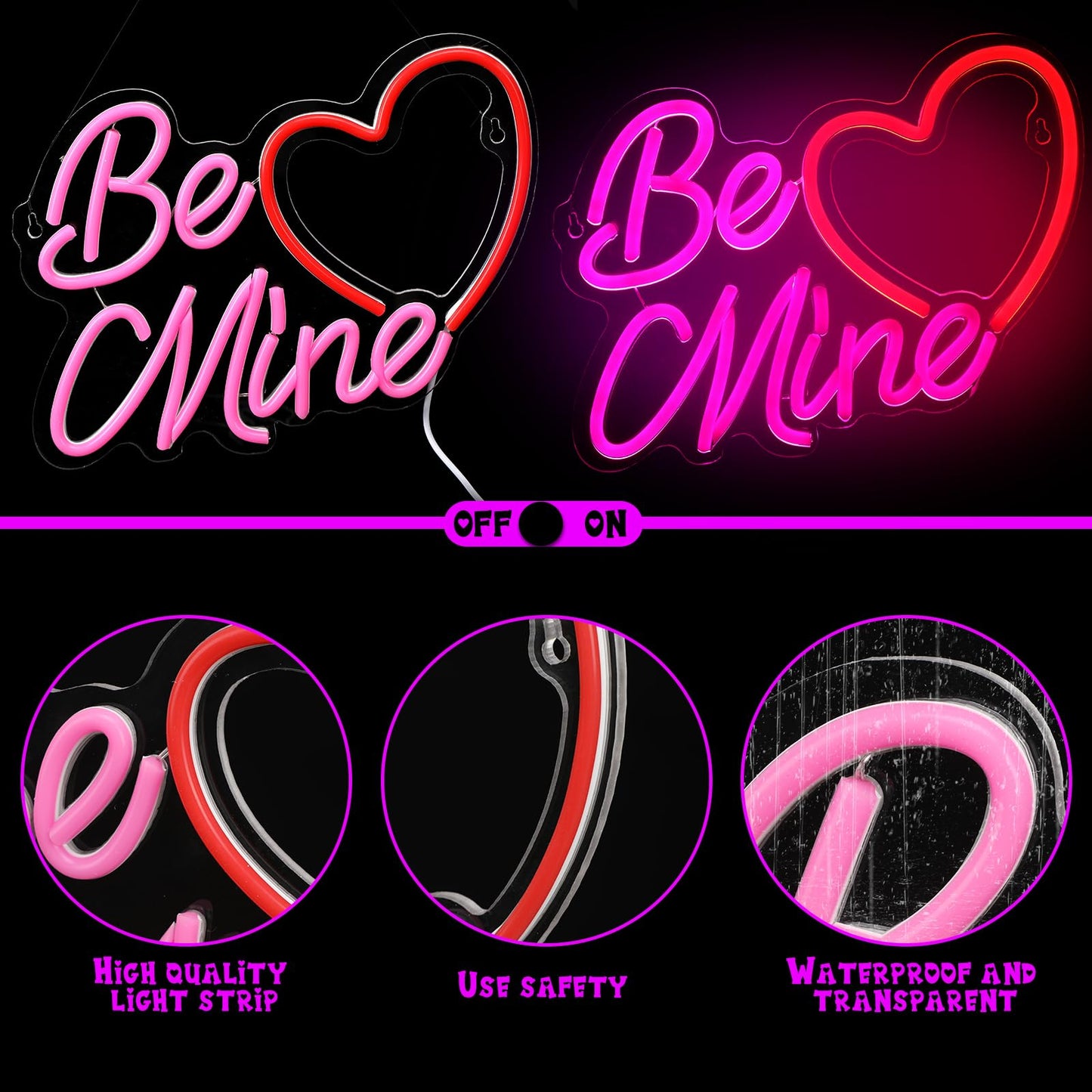Huquary Valentine's Day Be Mine Neon Sign Heart Neon Sign 15.8 x 8.9 Inch Valentines LED Window Light USB Powered for Wedding Engagement Wall Art Decor