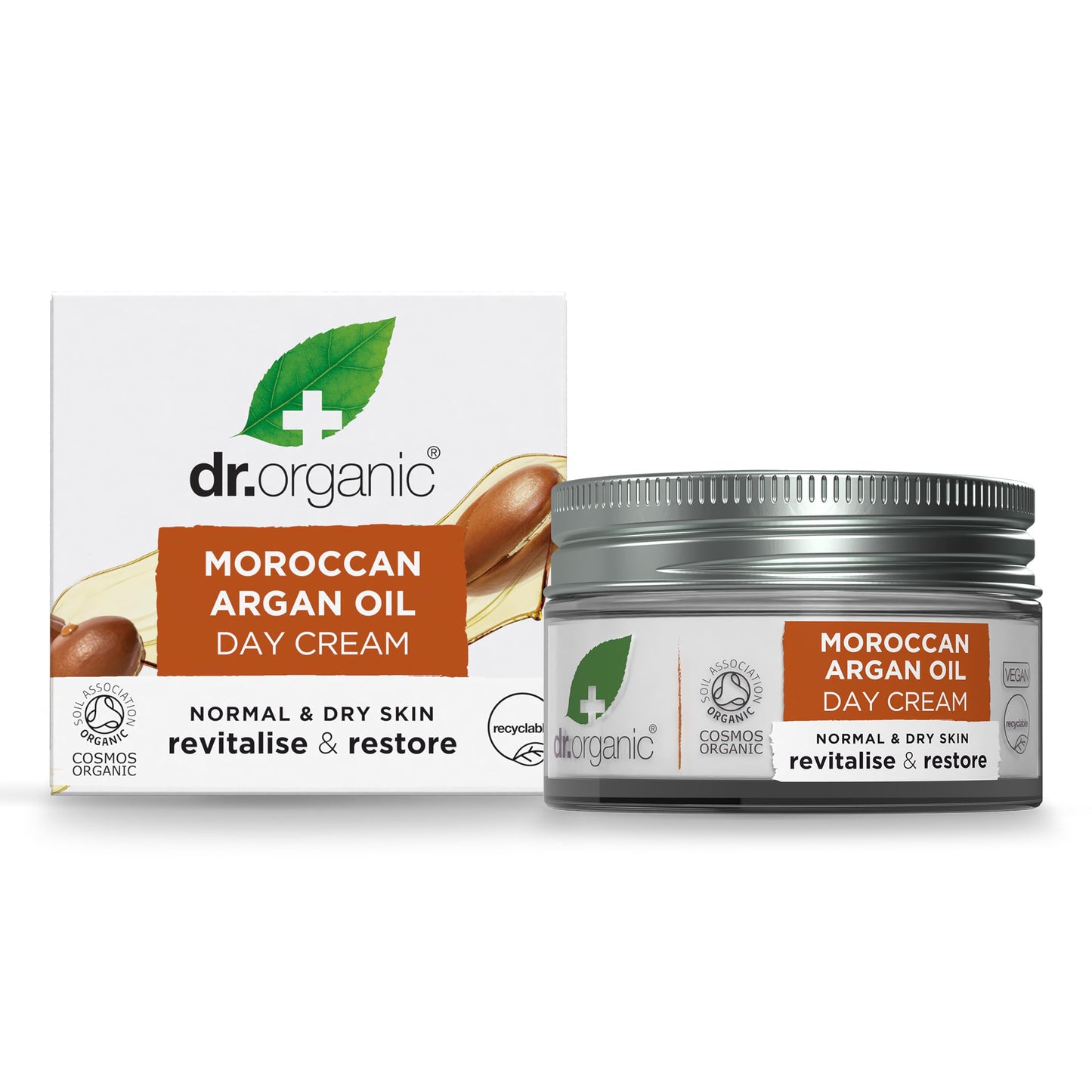 Dr. Organic Moroccan Argan Oil Day Cream | Nourishing Day Therapy Cream, For Normal to Dry Skin, Revitalizing, Vegan, Certified