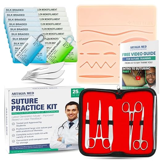 Suture Practice Kit for Medical Students | Including Large Silicone Pad, Suture Threads, Tool Kit, Knot Board and Suture V...