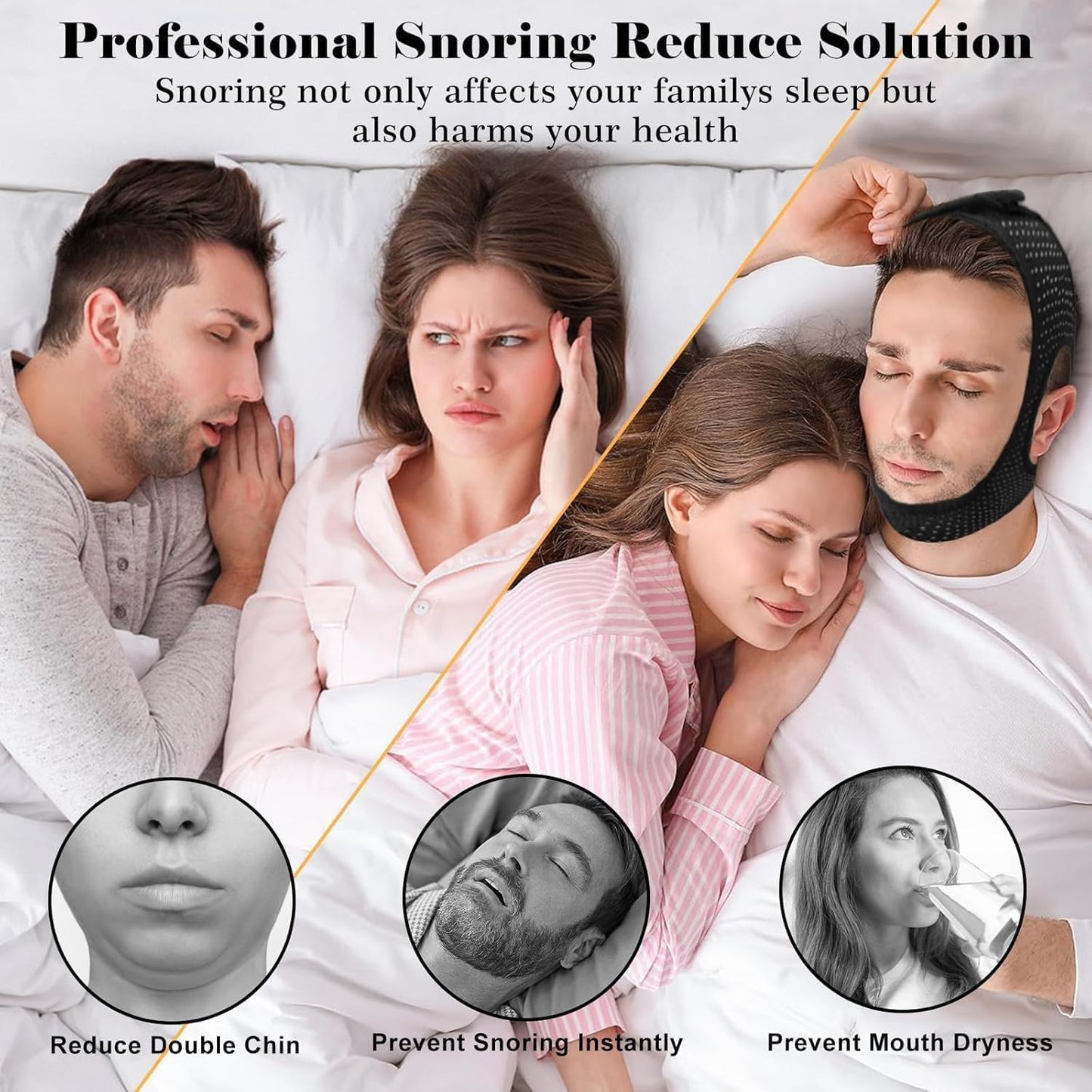 Sleep Apnea Devices丨Comfortable Chin Strap for Sleeping - Improve Sleep Quality, Simple & Adjustable Design for Men and Women (21 Inch, Black)