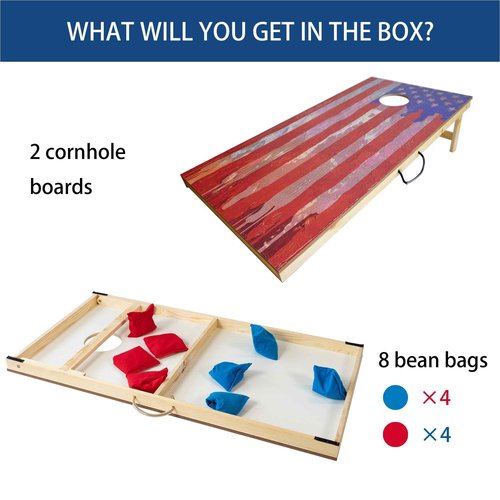 Cornhole Boards Set Regulation Size - 4'x2' Premium Solid Wood Corn Hole Toss Game with 8 Bean Bags